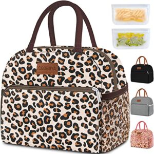 lunch bag women, insulated lunch box tote bag for women adult men, reusable small leakproof cooler cute lunch box bags for work office picnic school or travel(leopard)