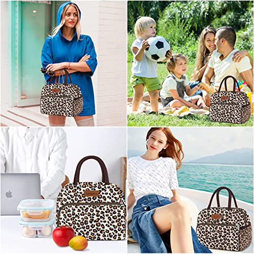 Lunch Bag Women, Insulated Lunch Box Tote Bag for Women Adult Men, Reusable Small Leakproof Cooler Cute Lunch Box Bags for Work Office Picnic School or Travel(Leopard)