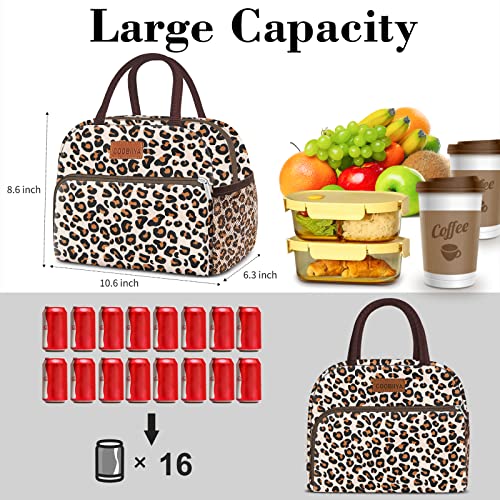 Lunch Bag Women, Insulated Lunch Box Tote Bag for Women Adult Men, Reusable Small Leakproof Cooler Cute Lunch Box Bags for Work Office Picnic School or Travel(Leopard)