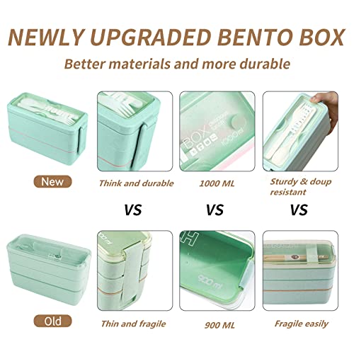 DearHomie 30 PCs Bento Box Upgrade Japanese Lunch Box Kit,3 Layer Stackable Leakproof Lunch Box Containers with Accessories,Wheat Straw Bento Lunch Box for Kids and Adults