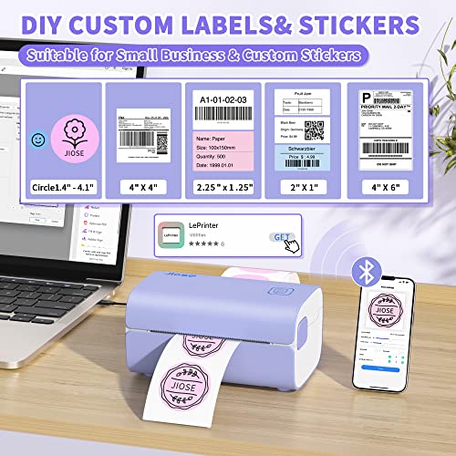 Jiose Bluetooth Thermal Shipping Label Printer - Desktop Shipping Label Printer - Print Custom Stickers - Support Chrome OS, Mac, Windows, Android, iOS for 4x6 Shipping Package Labels