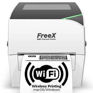 freex wifi superroll thermal printer for 4×6 shipping labels | white, wireless shipping labels printer | works with zebra, brother, dymo labelwriter 4xl, rollo, munbyn, mflabel, comer, polono labels