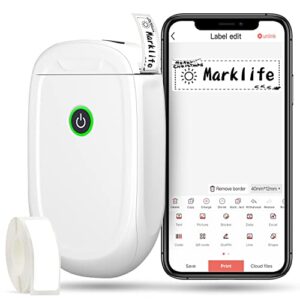 marklife p11 label makers, portable thermal sticker printer machine with tape, inkless & wireless, labelmaker for the home edit and office organization, white