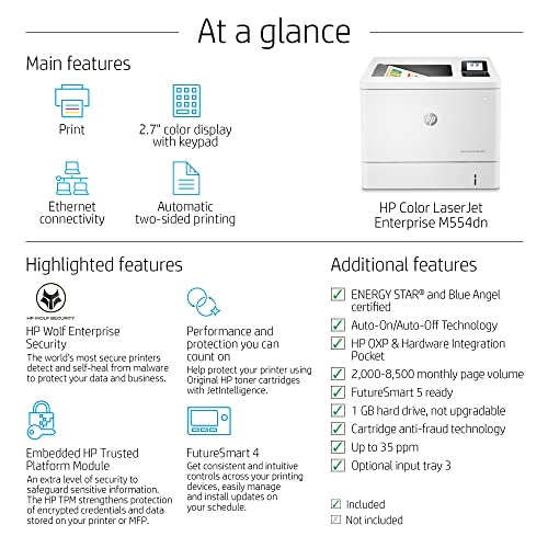 HP Color LaserJet Enterprise M554dn Duplex Printer (7ZU81A)