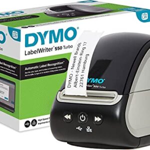 DYMO LabelWriter 550 Turbo Direct Thermal Label Printer, USB and LAN Connectivity - up to 90 Labels Per Minute, 300 dpi, Auto Label Recognition, Monochrome Label Maker, GST Printer Cable, Label Bundle