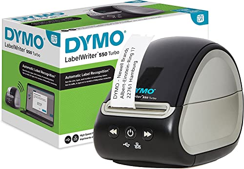 DYMO LabelWriter 550 Turbo Direct Thermal Label Printer, USB and LAN Connectivity - up to 90 Labels Per Minute, 300 dpi, Auto Label Recognition, Monochrome Label Maker, GST Printer Cable, Label Bundle