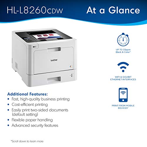 Brother HL-L8260CDW Business Color Laser Printer, Duplex Printing, Flexible Wireless Networking, Mobile Device Printing, Advanced Security Features – Amazon Dash Replenishment Ready