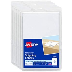 Avery Printable Shipping Labels, 4" x 6", White, Packs of 20, 6 Packs, 120 Blank Address Labels Total (05292)