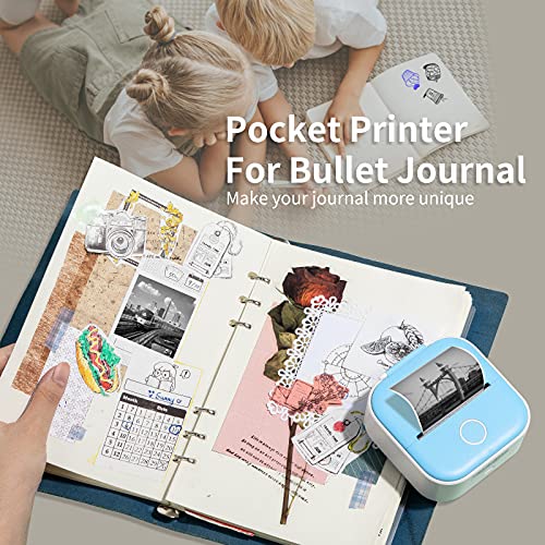 Mini Pocket Sticker Printer-Bluetooth Pocket Thermal Printer-Portable Smart Photo Printer for iPhone, Compatible with iOS&Android, T02 Receipt Mobile Sticker Printer for Journal, Notes, Memo, Photo