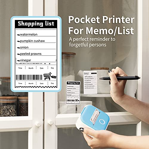Mini Pocket Sticker Printer-Bluetooth Pocket Thermal Printer-Portable Smart Photo Printer for iPhone, Compatible with iOS&Android, T02 Receipt Mobile Sticker Printer for Journal, Notes, Memo, Photo