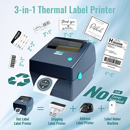 Hotlabel S8 Shipping Label Printer -100 4×6 Mailing Thermal Labels, USB Barcode Desktop Thermal Shipping Label Printer for UPS USPS FedEx Ebay Etsy Shopify Packages Postage Label Writer Windows Mac