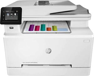hp color laserjet pro mfp m283fdwl aio laser printer, 2.7” touchscreen, print copy scan fax, adf, auto duplex printing, 22ppm, 600x600dpi, ethernet, compatible with alexa, with printer cable, white