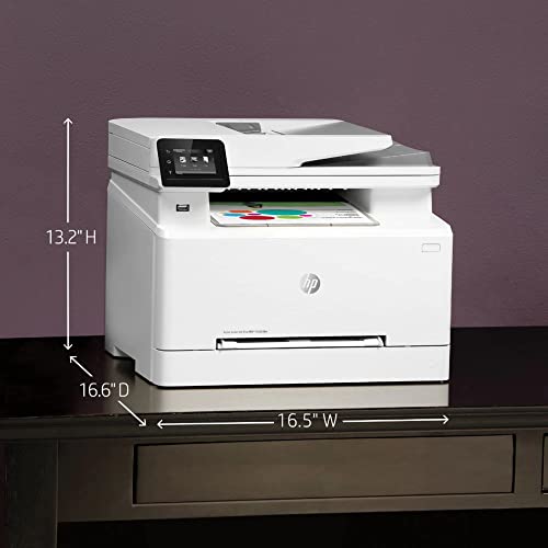 HP Color Laserjet Pro MFP M283fdwL AIO Laser Printer, 2.7'' Touchscreen, Print Copy scan fax, ADF, Auto Duplex Printing, 22ppm, 600X600dpi, Ethernet, Compatible with Alexa, with Printer Cable, White