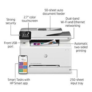 HP Color Laserjet Pro MFP M283fdwL AIO Laser Printer, 2.7'' Touchscreen, Print Copy scan fax, ADF, Auto Duplex Printing, 22ppm, 600X600dpi, Ethernet, Compatible with Alexa, with Printer Cable, White