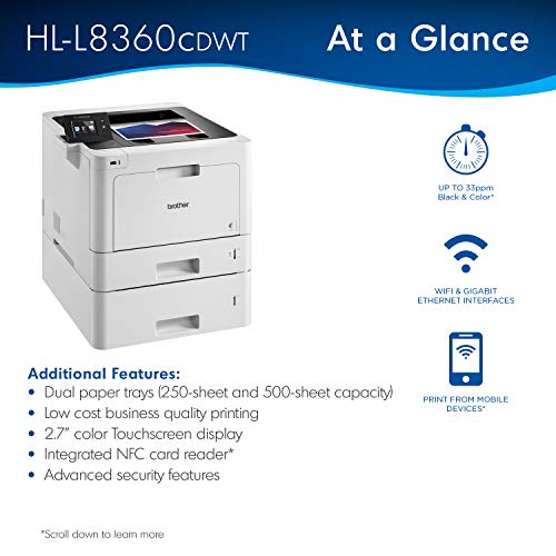 Brother Business Color Laser Printer, HL-L8360CDWT, Wireless Networking, Automatic Duplex /Mobile/ Cloud Printing, Amazon Dash Replenishment Ready