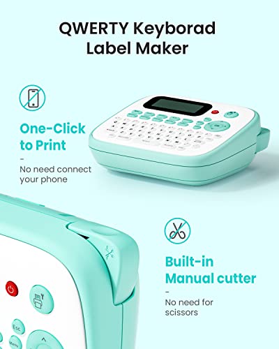 Vixic Portable Label Maker Machine with Tape,D210S Labeler Label Printer,QWERTY Keyboard,Sticker Makers for Labeling with 4 Laminated Tapes,AC Adapter for Home School Kids Office Organization