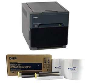 dnp qw410 4.5-inch dye-sublimation professional photo printer essential bundle with 4×6-inch digital media, 2 rolls (300 total prints)