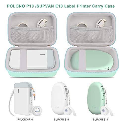 Elonbo Label Maker Case for SUPVAN E10 Mini Bluetooth Label Printer/POLONO P10 Mini Label Printer, Extra Interior Mesh Pocket Fits Label Paper Cable, Green. (CASE ONLY! Label Maker not Included)