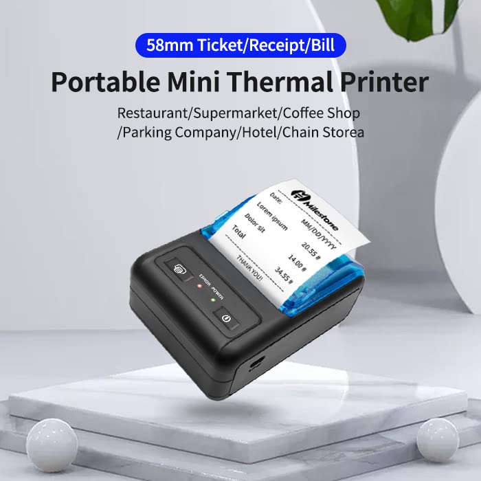 BestXinYin 58mm Bluetooth Thermal Receipt Printer,Portable Mobile POS Printer for Small Business,2.28inch Mini Ticket Printer Compatible with Android &Windows,Not Support iOS &Square