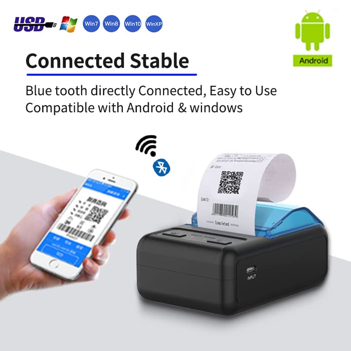 BestXinYin 58mm Bluetooth Thermal Receipt Printer,Portable Mobile POS Printer for Small Business,2.28inch Mini Ticket Printer Compatible with Android &Windows,Not Support iOS &Square