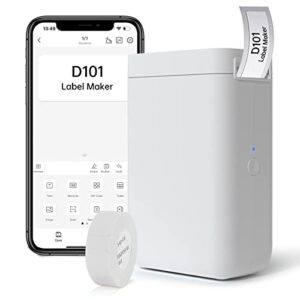 deepin label maker machine d101 bluetooth label maker with tape, 0.4-1 inch print width thermal label printer portable for business, school, office organization, home storage, white