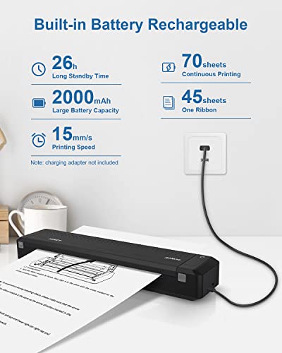 Portable Printer, POLONO MT800 2.0 Wireless Bluetooth Thermal Printer, Support 8.5" X 11" US Letter, Compatible with Android and iOS, Mobile Thermal Transfer Printer for Travel, Mobile Office and Home