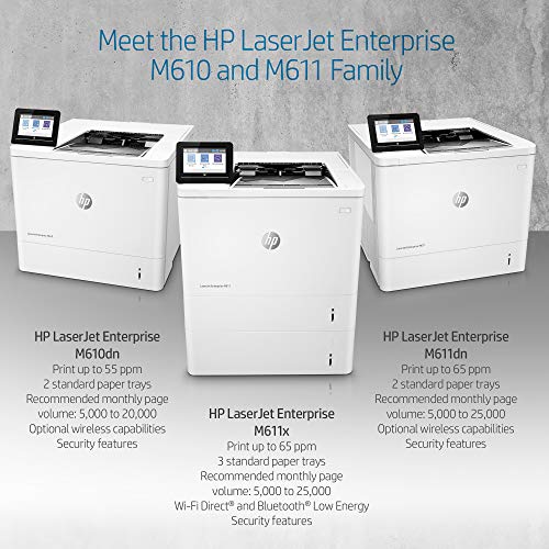 HP LaserJet Enterprise M611x Monochrome Printer with built-in Ethernet, 2-sided printing & extra paper tray (7PS85A) White