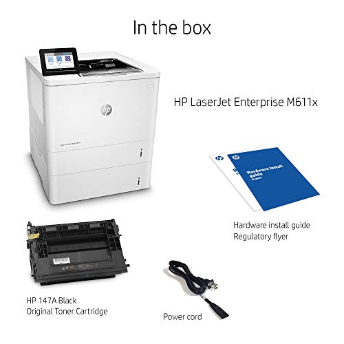 HP LaserJet Enterprise M611x Monochrome Printer with built-in Ethernet, 2-sided printing & extra paper tray (7PS85A) White