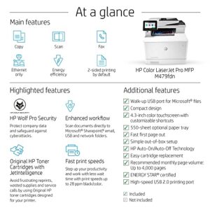 HP Color Laserjet Pro M479fdn All-in-One Laser Printer, Print Scan Copy Fax, Automatic 2-Sided Printing, 600x1200 dpi, 250-sheet, 28 ppm, 512MB, Works with Alexa, Bundle with JAWFOAL Printer Cable