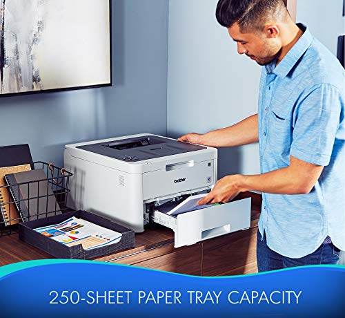 Brother HL-L3210CW USB & Wireless Digital Color Laser Printer for Home Business Office - Single-Function: Print Only - 600 x 2400 dpi, 250-Sheet Large Capacity, BROAGE Printer Cable