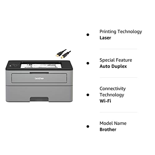 Brother HL_L23 Series Compact Monochrome Laser Printer, 32ppm, 250 Sheets, Wireless, Mobile Printing, Auto 2-Sided Printing, with MTC Printer Cable, Black