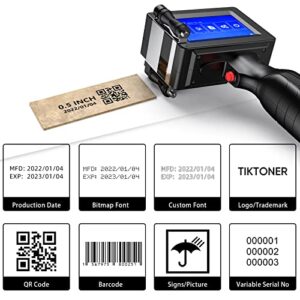 TIKTONER Handheld Printer Portable 1580P1 with 4.3 Inch Touch Screen Quick-Drying Handheld Inkjet Printer Printing Height 0.08-0.5" for Barcode/Label/Logo/QRCode/Date/Batch Number/Barcode