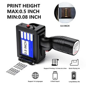 TIKTONER Handheld Printer Portable 1580P1 with 4.3 Inch Touch Screen Quick-Drying Handheld Inkjet Printer Printing Height 0.08-0.5" for Barcode/Label/Logo/QRCode/Date/Batch Number/Barcode