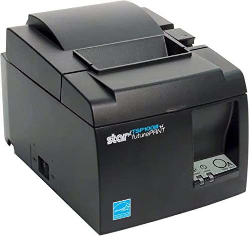 Star Micronics TSP143IIIU (TSP100III USB) Thermal Monochrome Receipt Printer, Charcoal Grey - Device and Mfi USB Ports, Auto-Cutter, Internal Power Supply - YKGAV