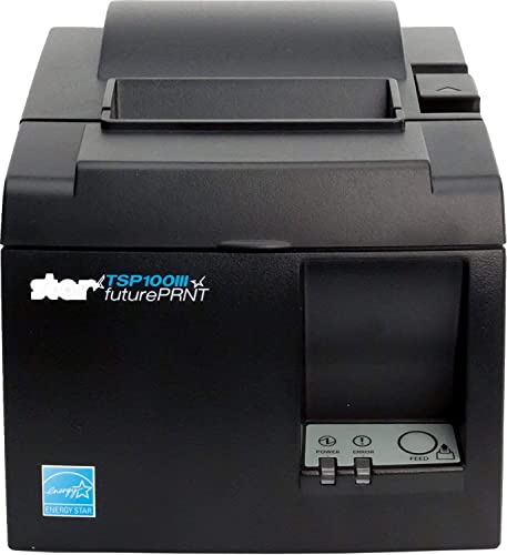 Star Micronics TSP143IIIU (TSP100III USB) Thermal Monochrome Receipt Printer, Charcoal Grey - Device and Mfi USB Ports, Auto-Cutter, Internal Power Supply - YKGAV