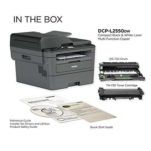 Brother DCP-L2550DWB All-in-One Wireless Monochrome Laser Printer - Print Scan Copy - 2400 x 600 dpi, 36 ppm, 128MB Memory, 250-Sheet, 50-Sheet ADF, Automatic Duplex Printing, CBMOUN Printer Cable
