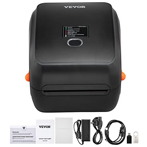 VEVOR Direct Bluetooth Thermal Label Printer HD(300DPI), All in One BT-USB Cable Dual-use Shipping Label Printer w/Automatic Label Recognition, Support Windows/MacOS/Linux/Chromebook/Android/iOS