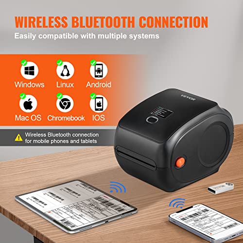 VEVOR Direct Bluetooth Thermal Label Printer HD(300DPI), All in One BT-USB Cable Dual-use Shipping Label Printer w/Automatic Label Recognition, Support Windows/MacOS/Linux/Chromebook/Android/iOS