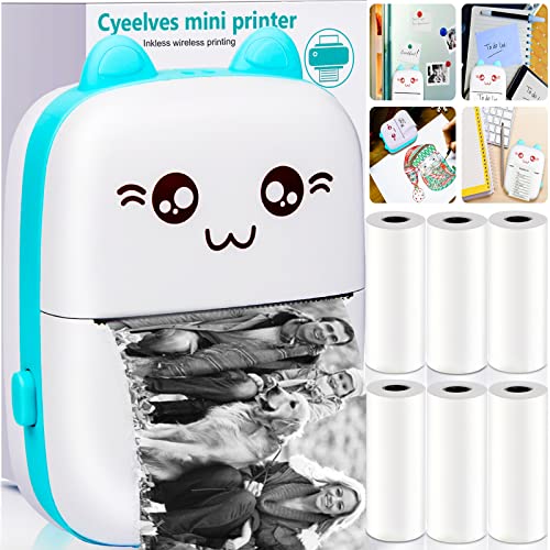 Mini Printer Portable, Pocket Thermal Printer with 6 Rolls Paper Compatible with iOS Android, Bluetooth Wireless Smart Printer for Photo Picture Office Receipt QR Code Label List Note Inkless Printing