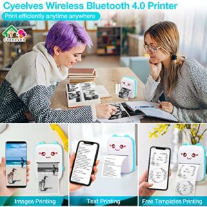 Mini Printer Portable, Pocket Thermal Printer with 6 Rolls Paper Compatible with iOS Android, Bluetooth Wireless Smart Printer for Photo Picture Office Receipt QR Code Label List Note Inkless Printing