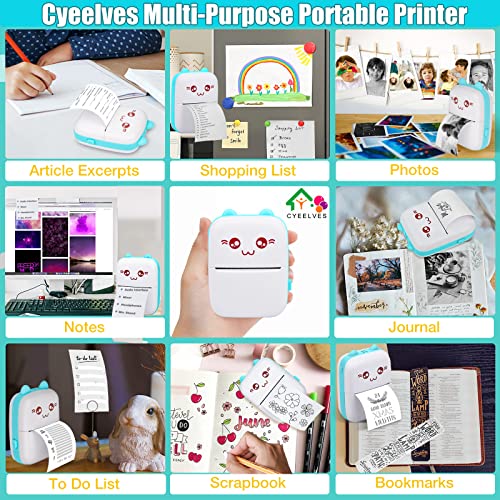 Mini Printer Portable, Pocket Thermal Printer with 6 Rolls Paper Compatible with iOS Android, Bluetooth Wireless Smart Printer for Photo Picture Office Receipt QR Code Label List Note Inkless Printing