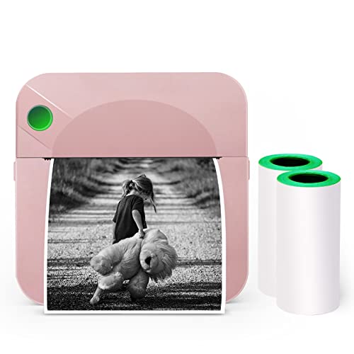 Zeacool Mini Pocket Printer,Portable Thermal Printer for Label,Text Memo,Receipt,Sticker,Photo Printers,BT Inkless Printing,Kids Gift,Wireless Bluetooth Printer Compatible with iOS and Android（Pink）