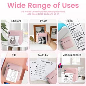 Zeacool Mini Pocket Printer,Portable Thermal Printer for Label,Text Memo,Receipt,Sticker,Photo Printers,BT Inkless Printing,Kids Gift,Wireless Bluetooth Printer Compatible with iOS and Android（Pink）