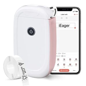 ieager l11 portable label maker machine, wireless mini label printer, white-pink thermal high speed printing machine with tape, compatible with ios & android