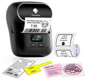 phomemo label printer-m110 barcode label printer, portable thermal printer for price tag, address, mailing, cloths, jewelry, office,bluetooth for phone, usb for pc, with 1 roll label