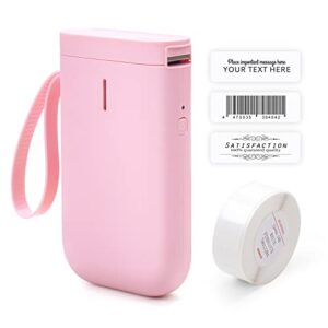 uprinit label maker machine with tape, d11 mini label printer portable bluetooth sticker maker machine for home office use with multiple printing templates and usb charger cable | pink