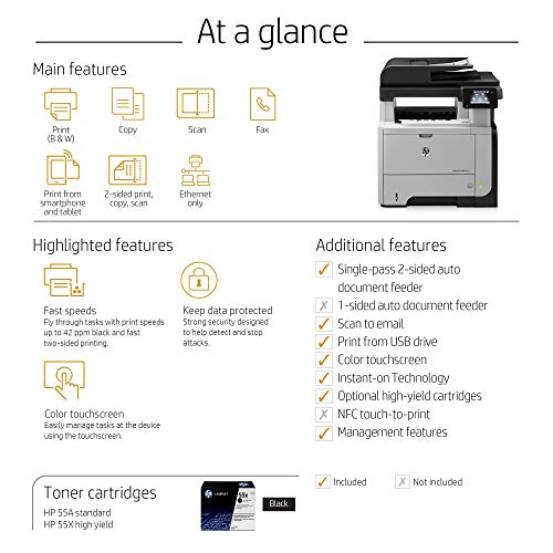 HP Laserjet Pro M521dn All-in-One Monochrome Laser Duplex Printer, Amazon Dash Replenishment Ready (A8P79A)