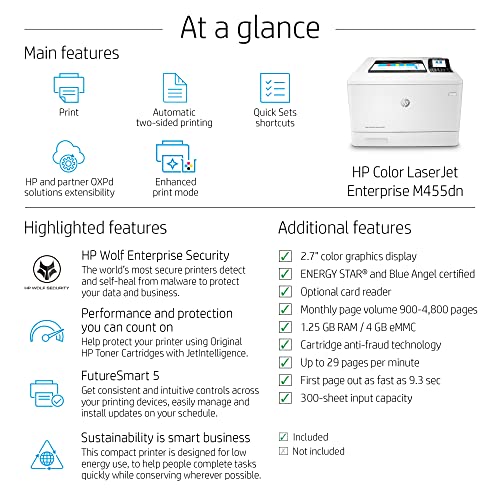 HP Color LaserJet Enterprise M455dn Duplex Printer (3PZ95A), white