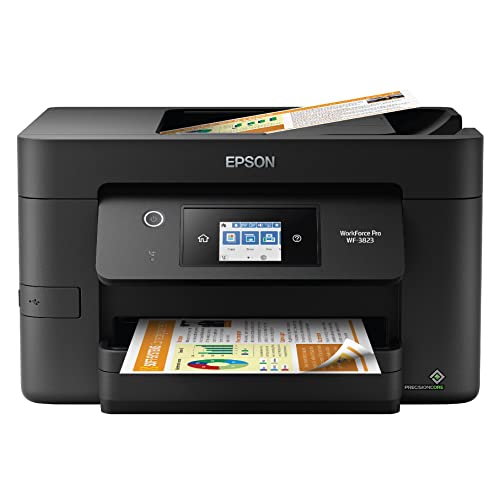 Epson Workforce Pro WF-3823 All-in-One Wireless Color Inkjet Printer, Black - 4-in-1 Print Scan Copy Fax - 2.7" Touchscreen, 21 ppm, 4800 x 2400 dpi, Auto Duplex Printing, 35-Sheet ADF, Ethernet