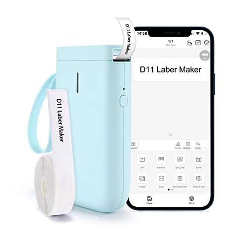 PTJOO Smart Label Maker with Tape, D11 Thermal Label Printer Wireless Bluetooth Sticker Printer Inkless Label Makers Machine with Rich Templates Symbols Fonts for Home Office Organization (Blue)